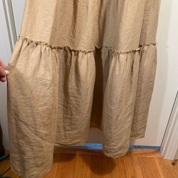 Eberjey EUC khaki Kesia linen tiered maxi dress Size Small - Picture 5 of 5